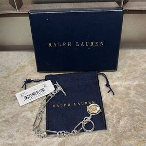 Ralph Lauren Silver Chain Bracelet with Gold Medallion
